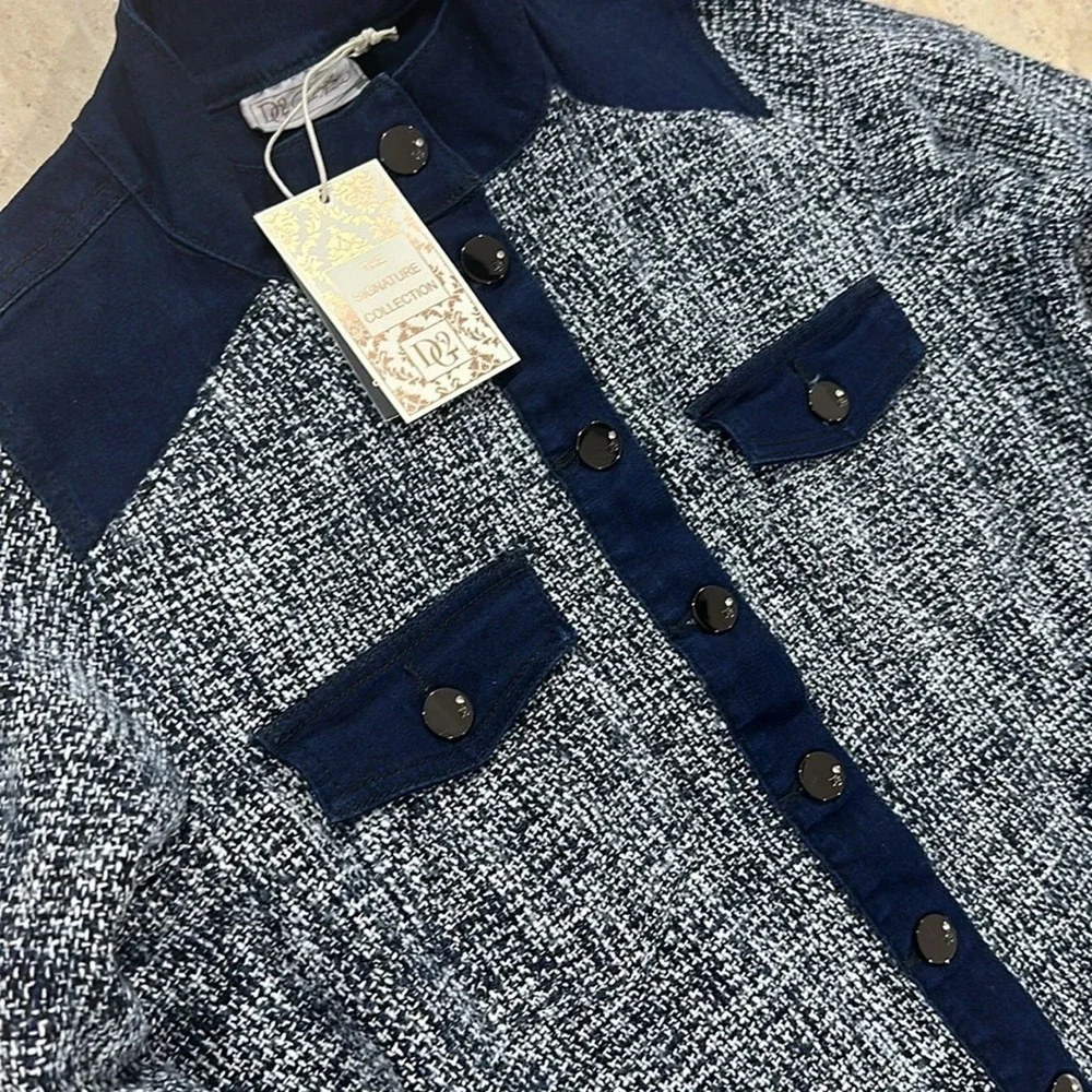 DG2 by Diane Gilman Mixed Media New Classic‎ Stretch & Boucle Jacket- Indigo-L